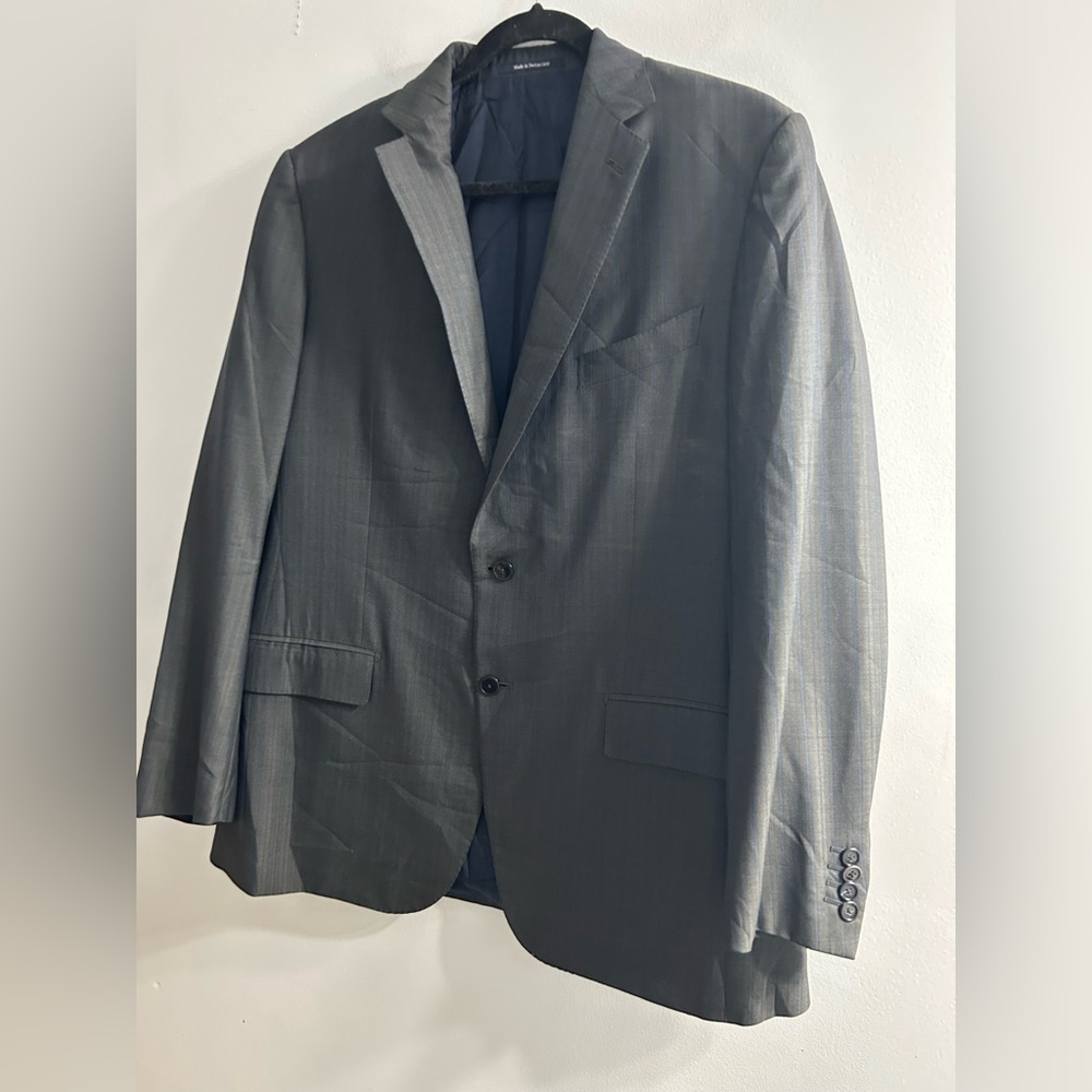 ermenegildo zegna trofeo 600 wool silk blazer suit jacket dark grey and blue - Picture 9 of 11